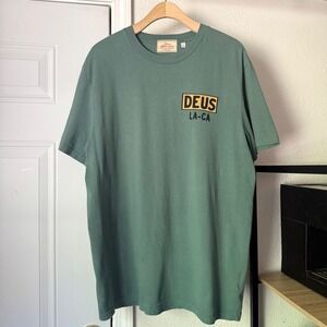 DEUS EX MACHINA green cat logo graphic crew cotton short sleeve tee t-shirt